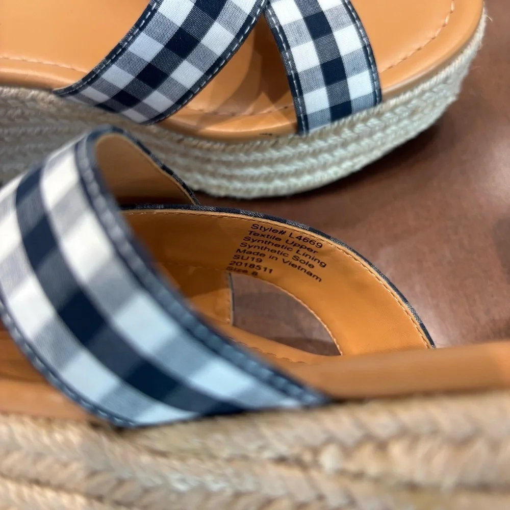 NWOT J. Crew Gingham flatform espadrilles Wedges, Size 8